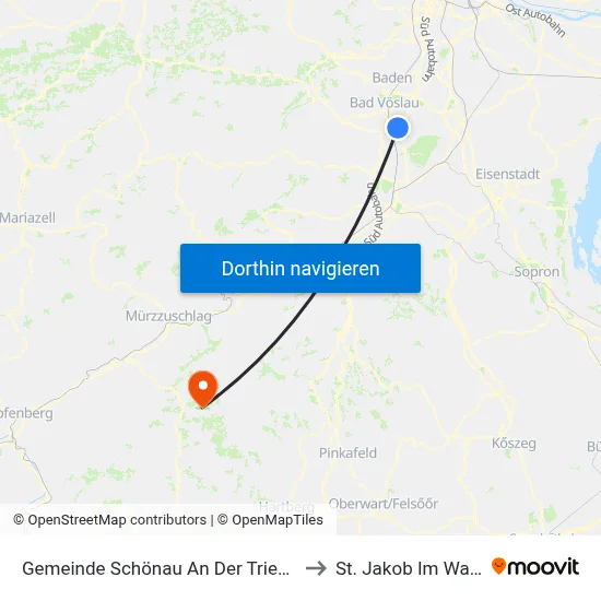 Gemeinde Schönau An Der Triesting to St. Jakob Im Walde map