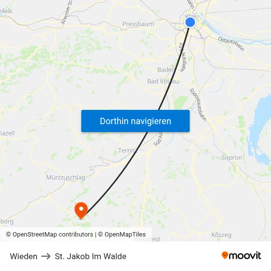 Wieden to St. Jakob Im Walde map