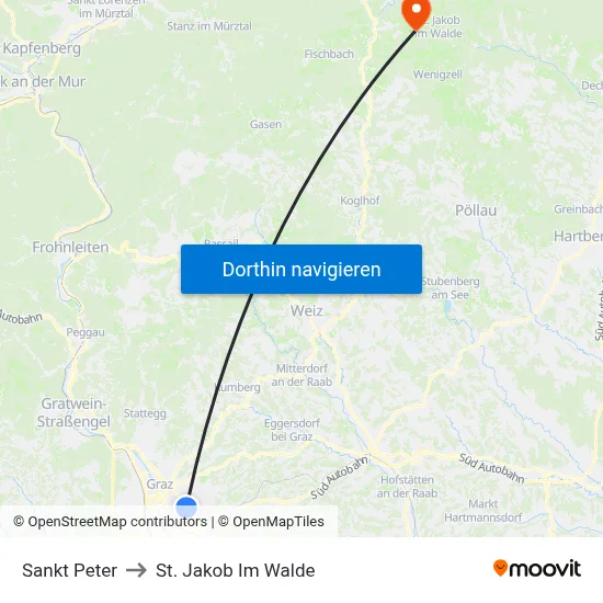 Sankt Peter to St. Jakob Im Walde map