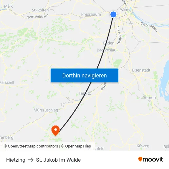 Hietzing to St. Jakob Im Walde map