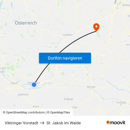 Viktringer Vorstadt to St. Jakob Im Walde map