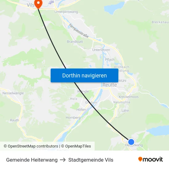 Gemeinde Heiterwang to Stadtgemeinde Vils map