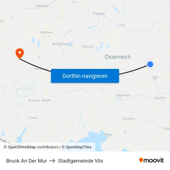 Bruck An Der Mur to Stadtgemeinde Vils map