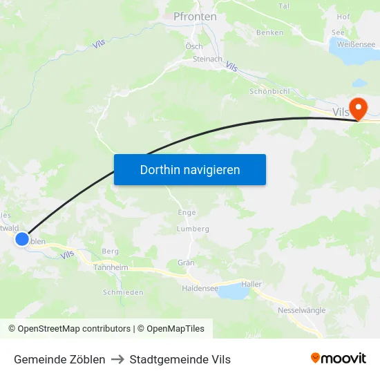 Gemeinde Zöblen to Stadtgemeinde Vils map