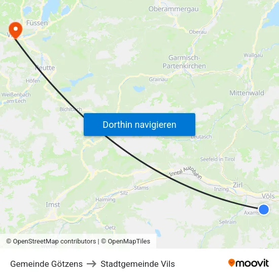Gemeinde Götzens to Stadtgemeinde Vils map