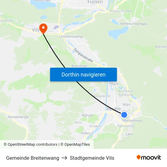 Gemeinde Breitenwang to Stadtgemeinde Vils map