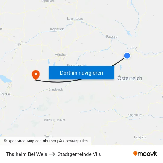 Thalheim Bei Wels to Stadtgemeinde Vils map