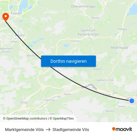 Marktgemeinde Völs to Stadtgemeinde Vils map