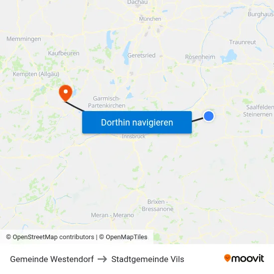 Gemeinde Westendorf to Stadtgemeinde Vils map