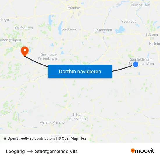 Leogang to Stadtgemeinde Vils map