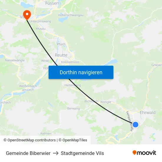 Gemeinde Biberwier to Stadtgemeinde Vils map