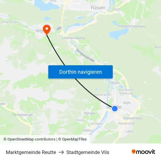 Marktgemeinde Reutte to Stadtgemeinde Vils map