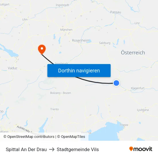 Spittal An Der Drau to Stadtgemeinde Vils map