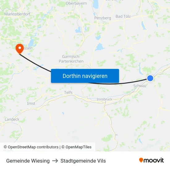 Gemeinde Wiesing to Stadtgemeinde Vils map