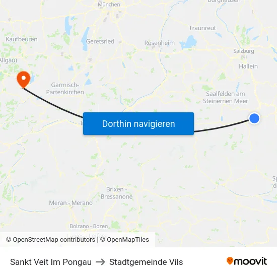 Sankt Veit Im Pongau to Stadtgemeinde Vils map