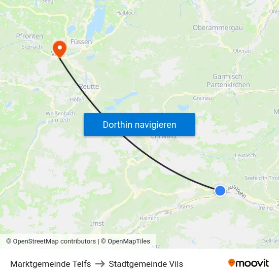 Marktgemeinde Telfs to Stadtgemeinde Vils map