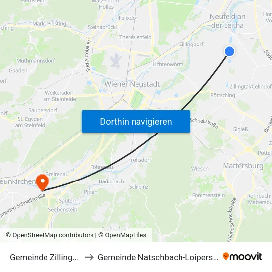 Gemeinde Zillingdorf to Gemeinde Natschbach-Loipersbach map