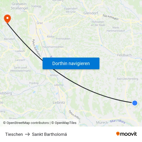 Tieschen to Sankt Bartholomä map