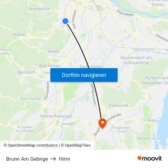 Brunn Am Gebirge to Hirm map