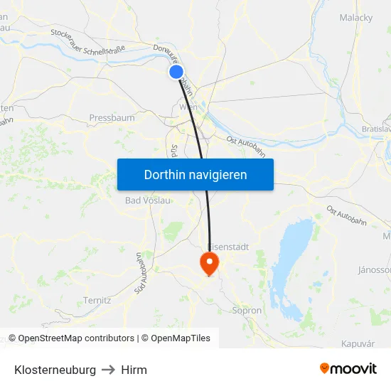 Klosterneuburg to Hirm map