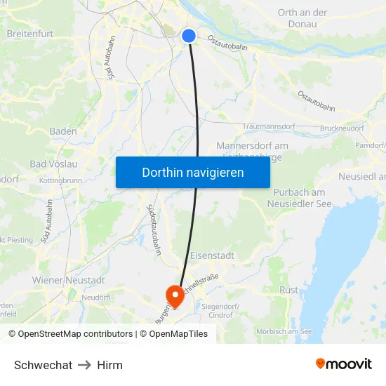 Schwechat to Hirm map