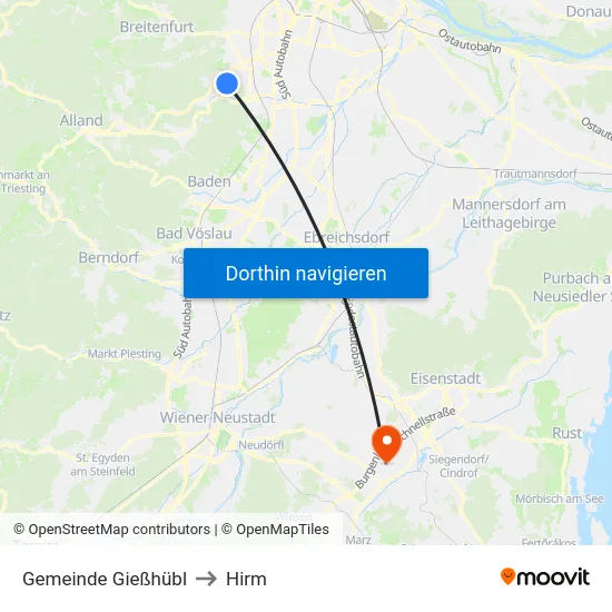 Gemeinde Gießhübl to Hirm map