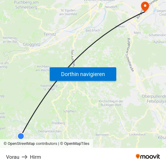 Vorau to Hirm map