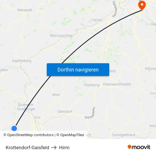 Krottendorf-Gaisfeld to Hirm map