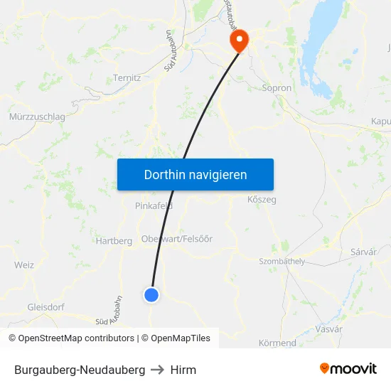 Burgauberg-Neudauberg to Hirm map