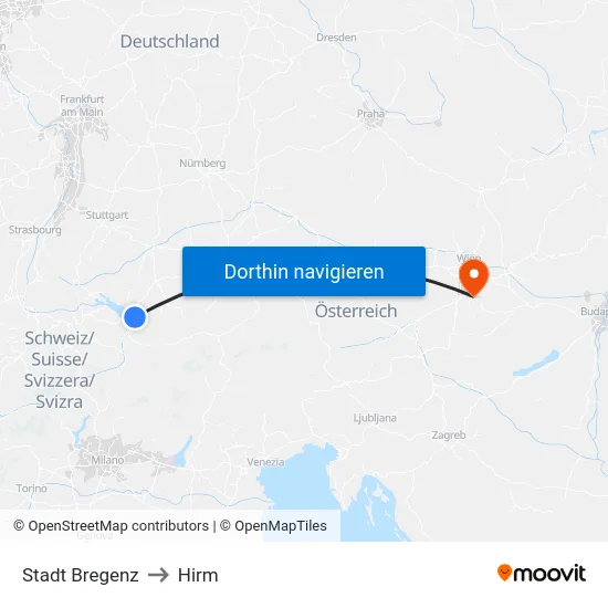 Stadt Bregenz to Hirm map