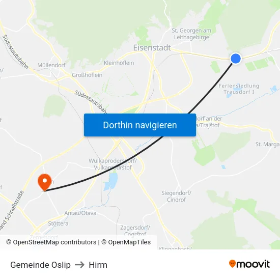 Gemeinde Oslip to Hirm map