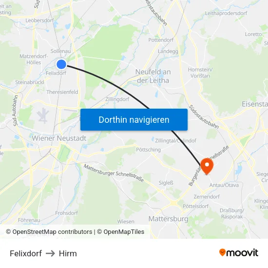 Felixdorf to Hirm map