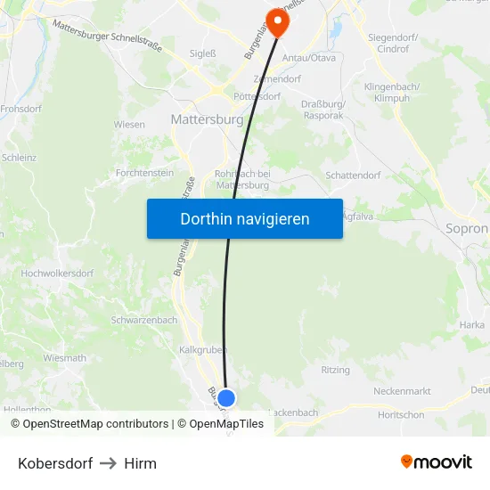 Kobersdorf to Hirm map