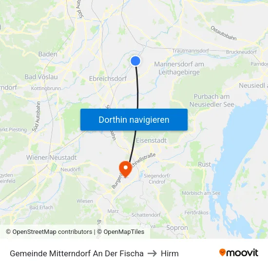 Gemeinde Mitterndorf An Der Fischa to Hirm map
