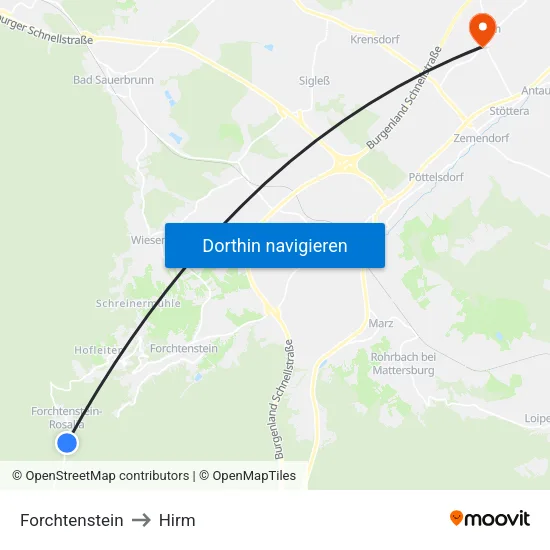 Forchtenstein to Hirm map