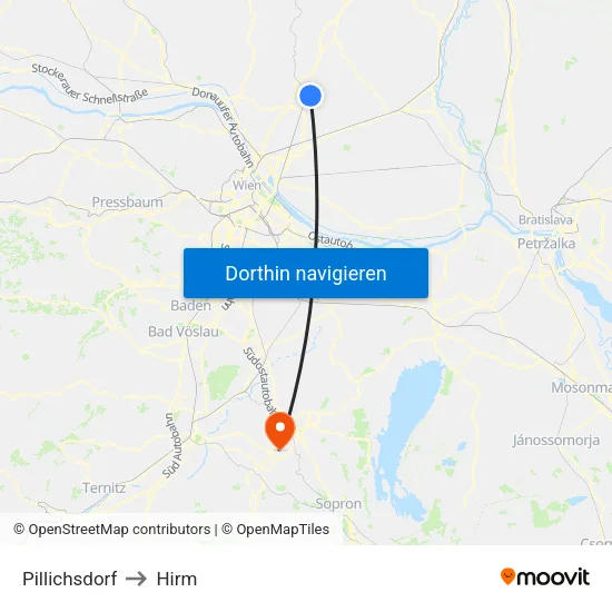 Pillichsdorf to Hirm map