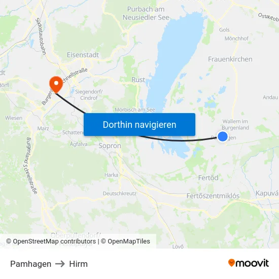 Pamhagen to Hirm map