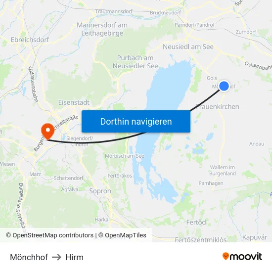 Mönchhof to Hirm map