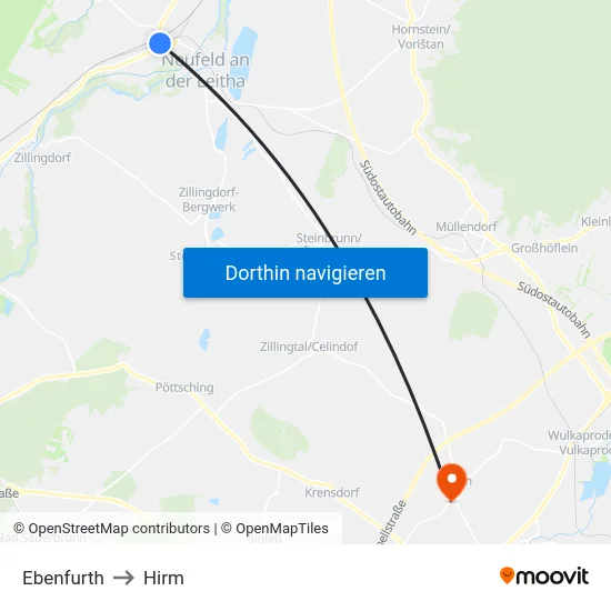 Ebenfurth to Hirm map