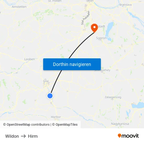 Wildon to Hirm map