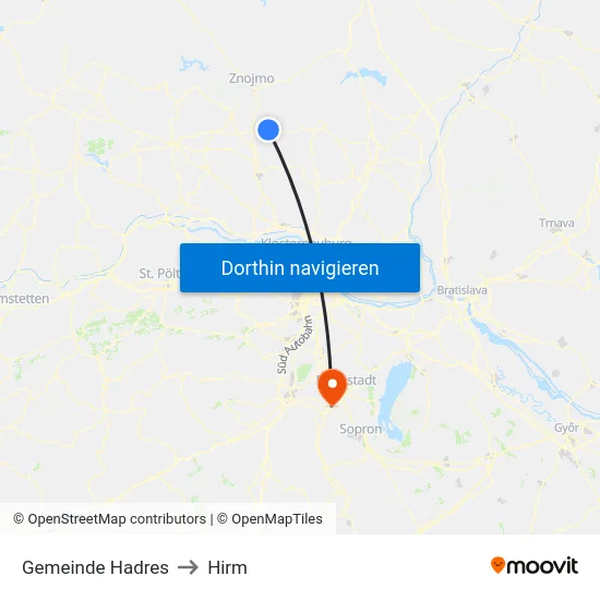 Gemeinde Hadres to Hirm map