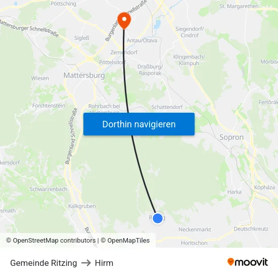 Gemeinde Ritzing to Hirm map