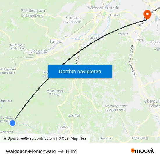 Waldbach-Mönichwald to Hirm map