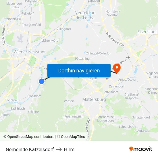 Gemeinde Katzelsdorf to Hirm map