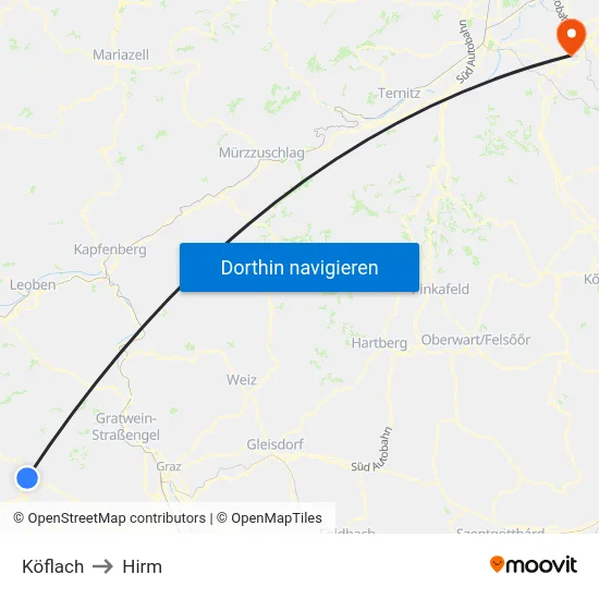 Köflach to Hirm map