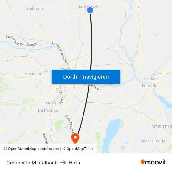 Gemeinde Mistelbach to Hirm map