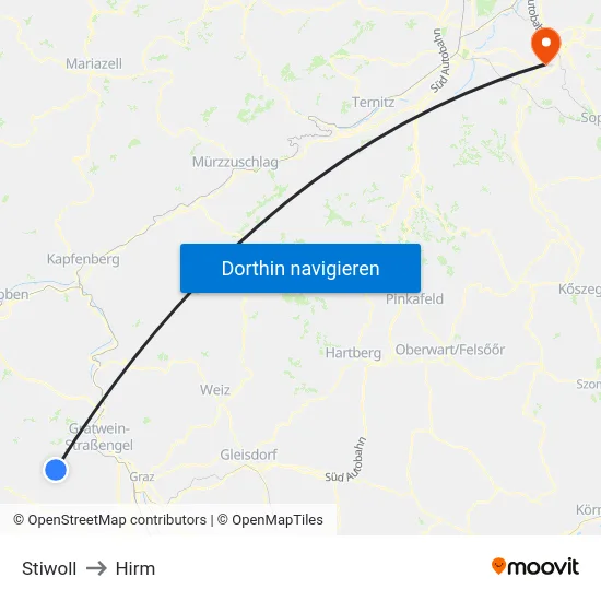 Stiwoll to Hirm map