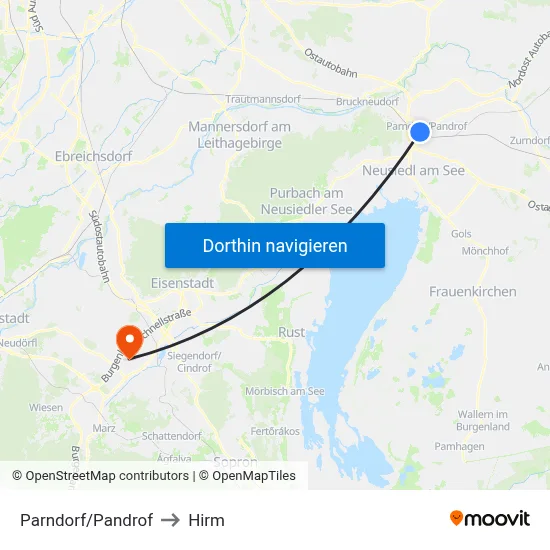Parndorf/Pandrof to Hirm map