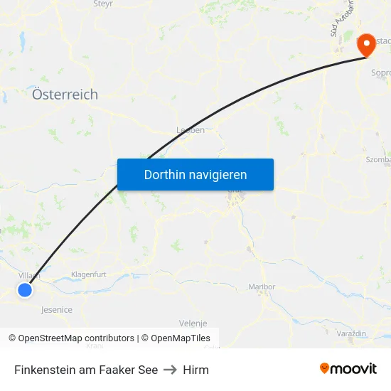 Finkenstein am Faaker See to Hirm map