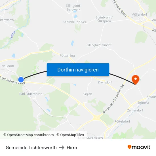 Gemeinde Lichtenwörth to Hirm map